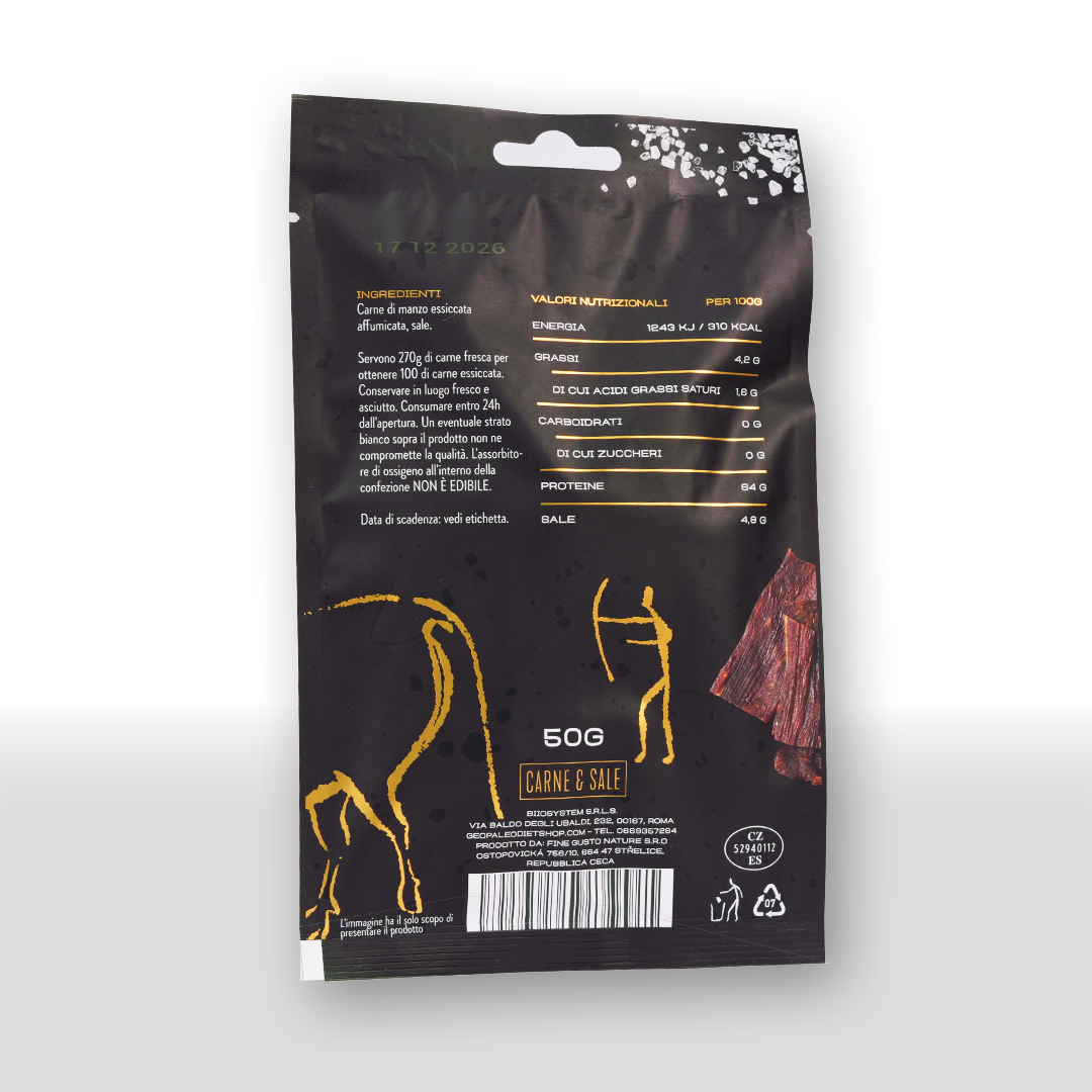 Carne&Sale: la Carne secca con solo due ingredienti. Senza Zucchero, Senza Soia, Senza Conservanti