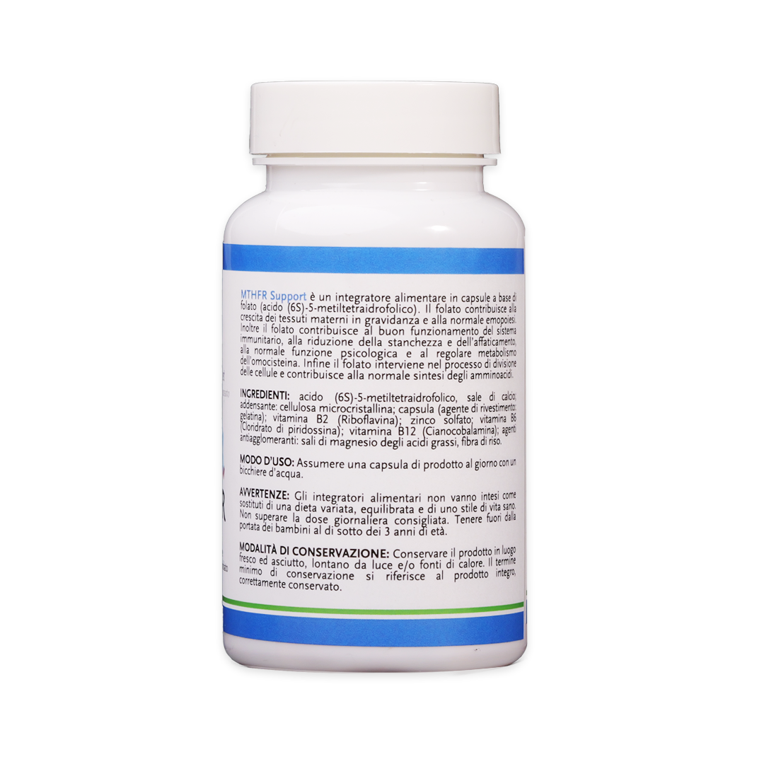 MTHFR Support per gestione MTHFR, Omocisteina e Telomeri- 60 capsule senza Biossido di Silicio