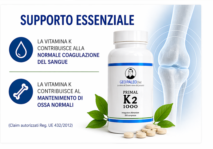Primal K2 1000 - Vitamina K2/MK7 200 mcg - No Soya, No Glutine, No Lattosio (300 compresse) "PREVENDITA"